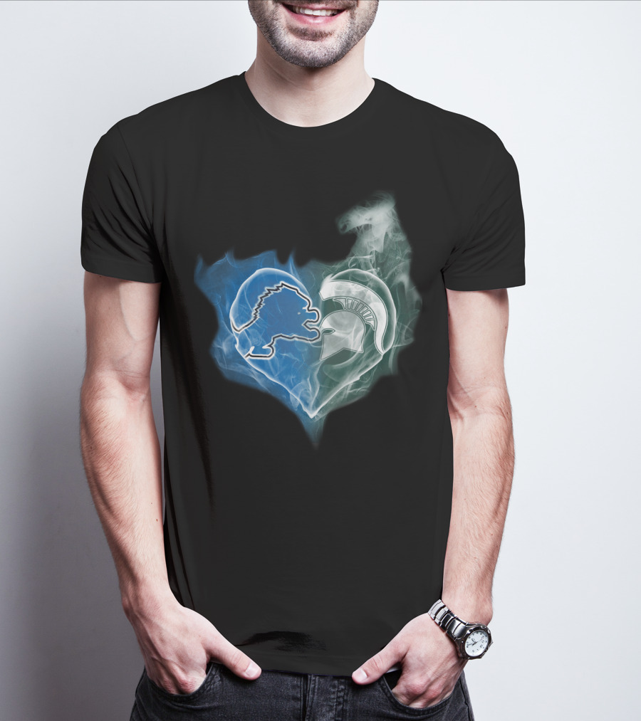 Detroit Lions Michigan State Spartans Heart Logo Fusion T-Shirt
