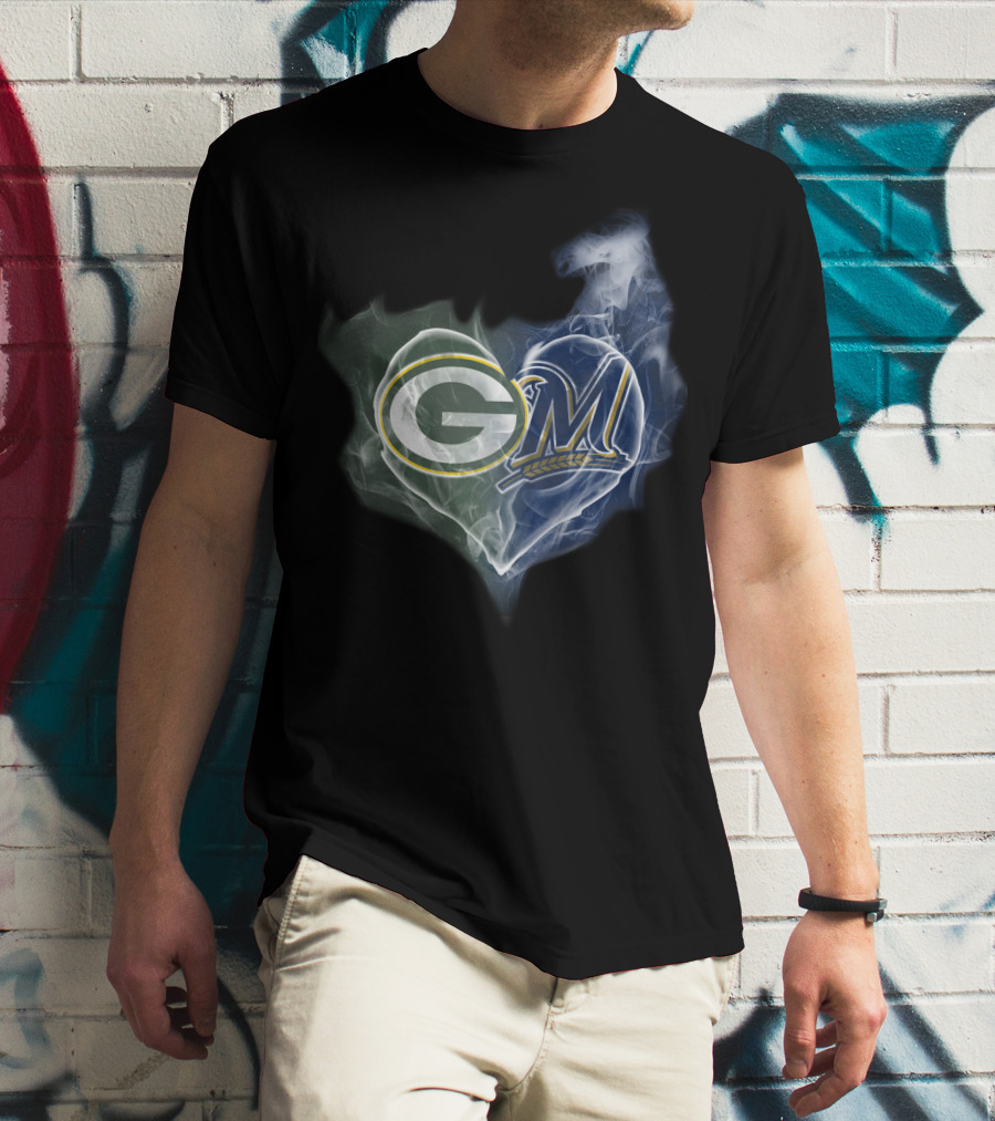 Green Bay Packers Milwaukee Brewers Heart T-Shirt