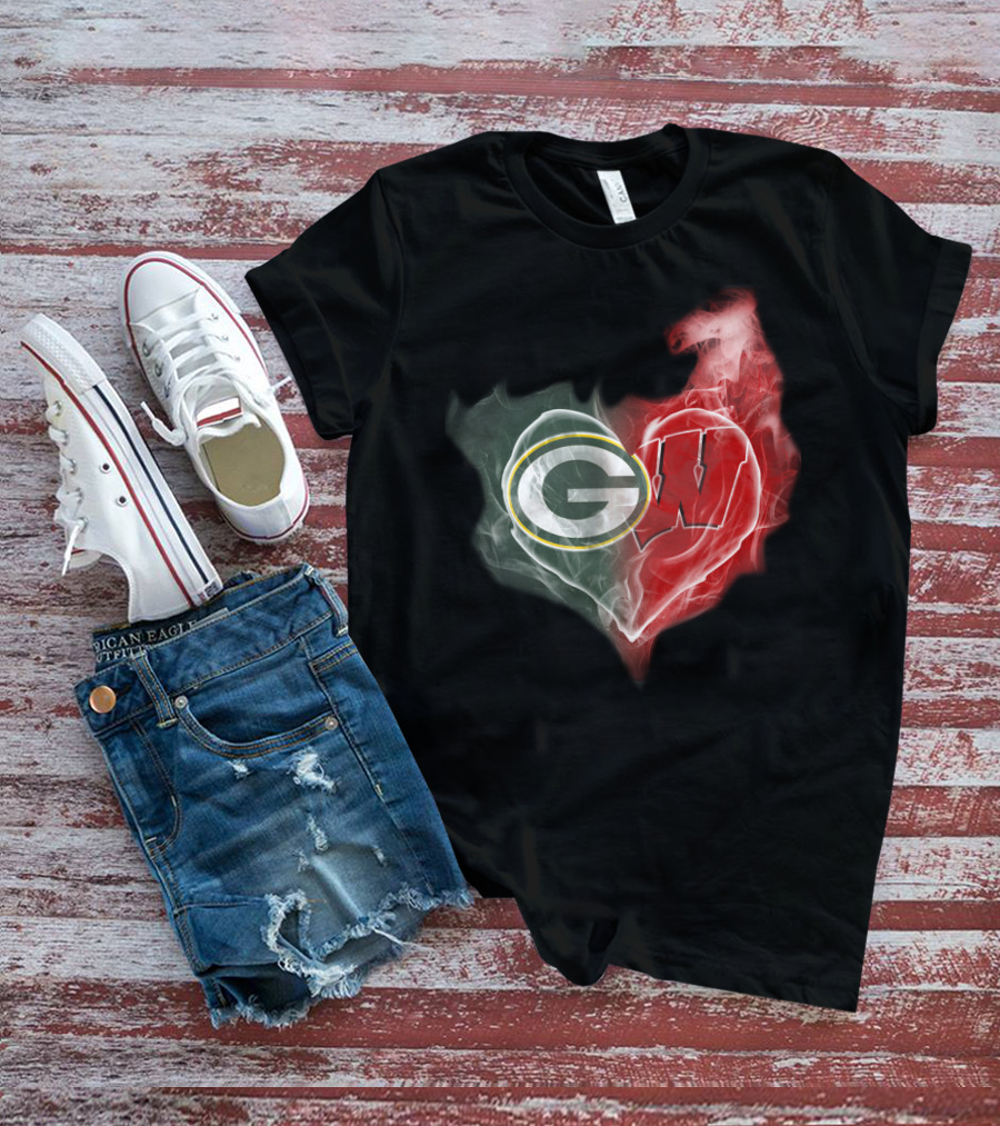 Packers Wisconsin Badgers G W Heart Fusion T-Shirt