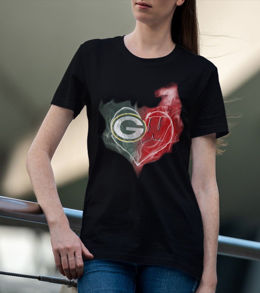 Packers Wisconsin Badgers G W Heart Fusion T-Shirt