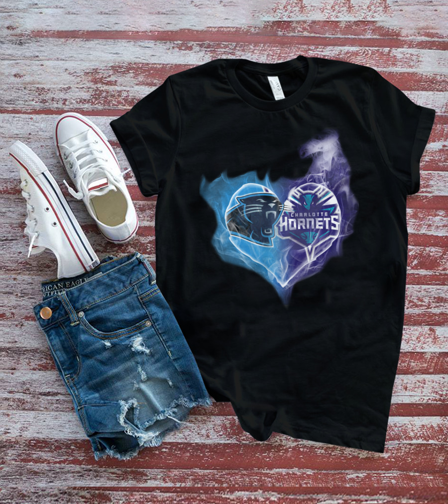 Carolina Panthers Charlotte Hornets Heart Fusion T-Shirt