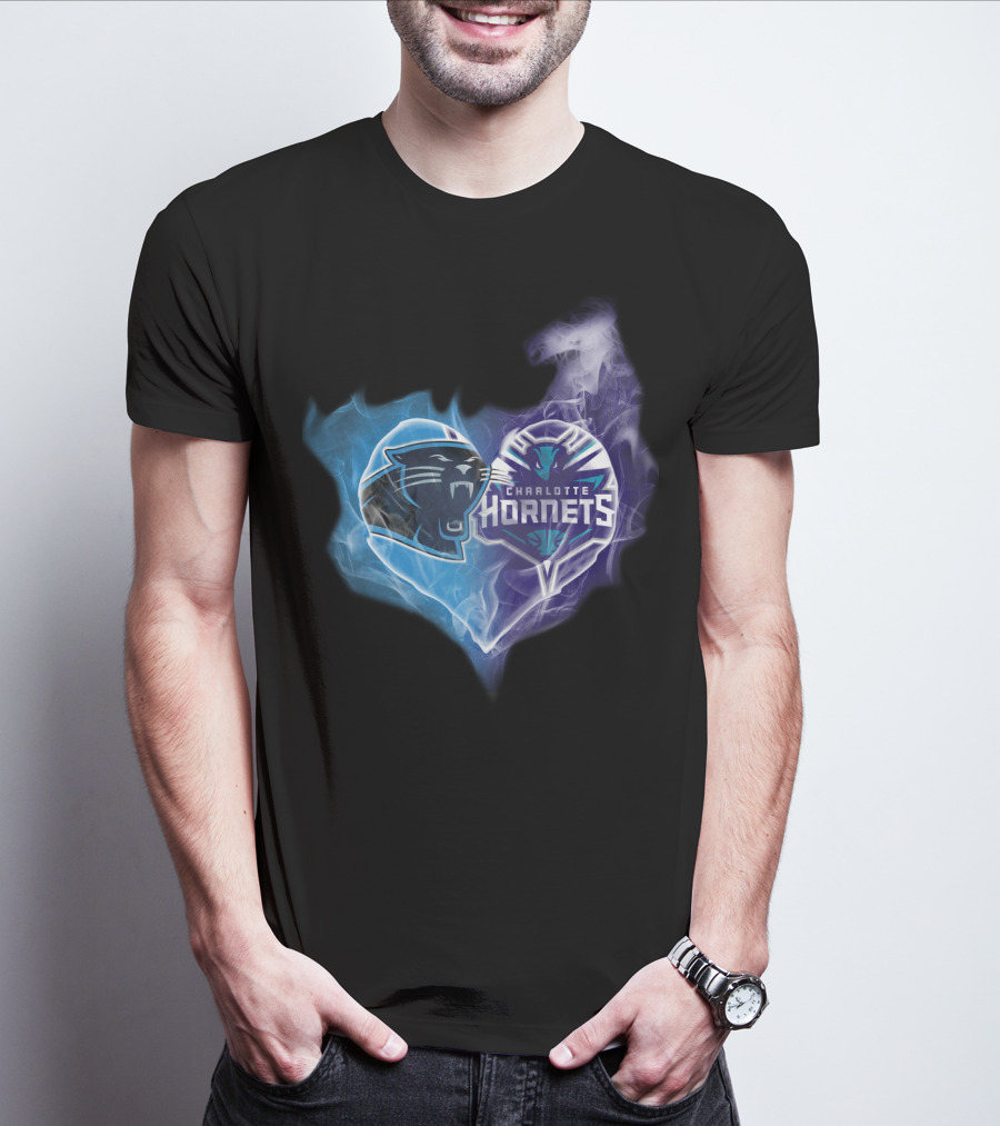 Carolina Panthers Charlotte Hornets Heart Fusion T-Shirt