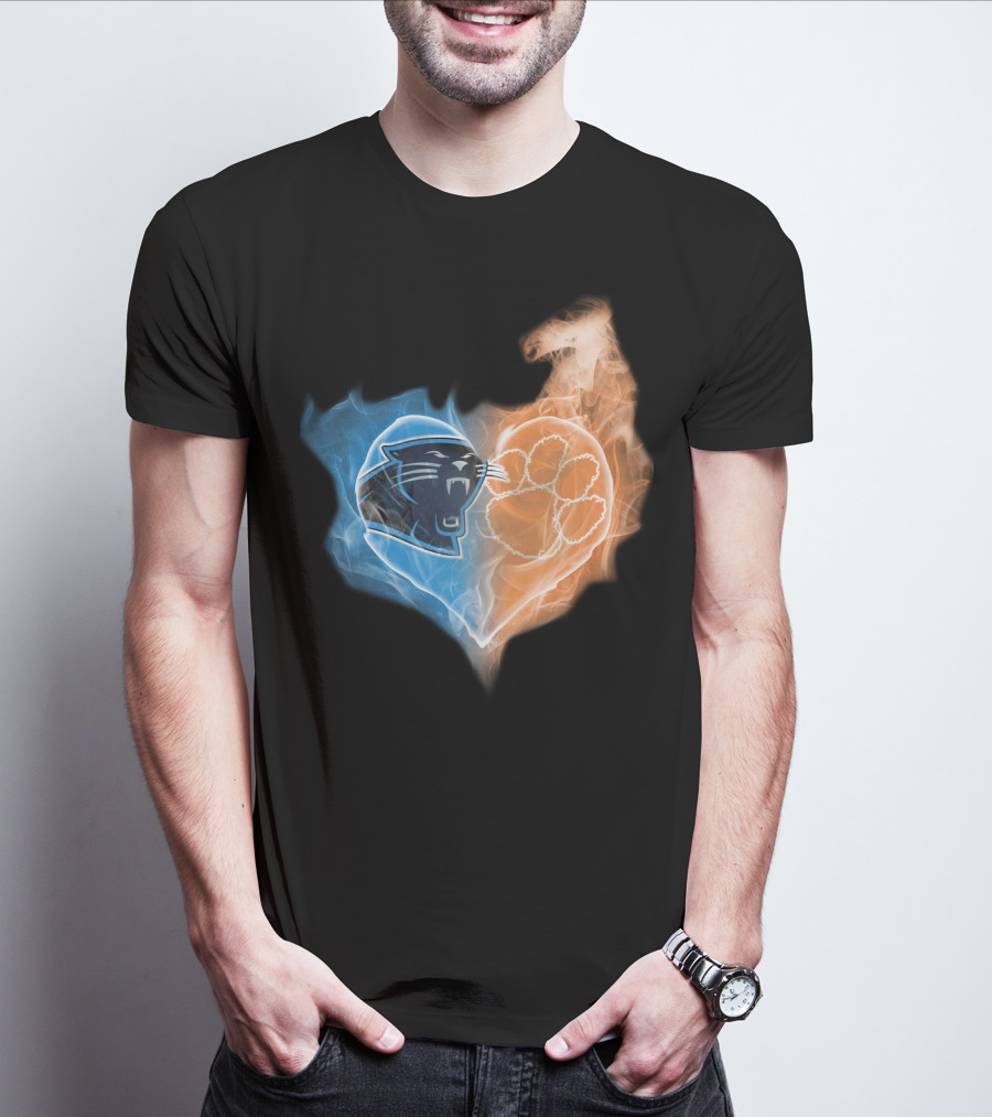 Carolina Panthers Clemson Tigers Heart Logo Fire And Ice T-Shirt