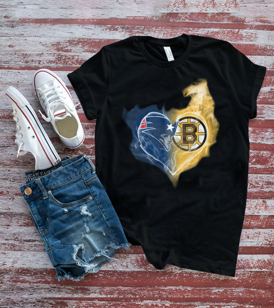 Patriots Boston Bruins Heart Logo Fusion T-Shirt