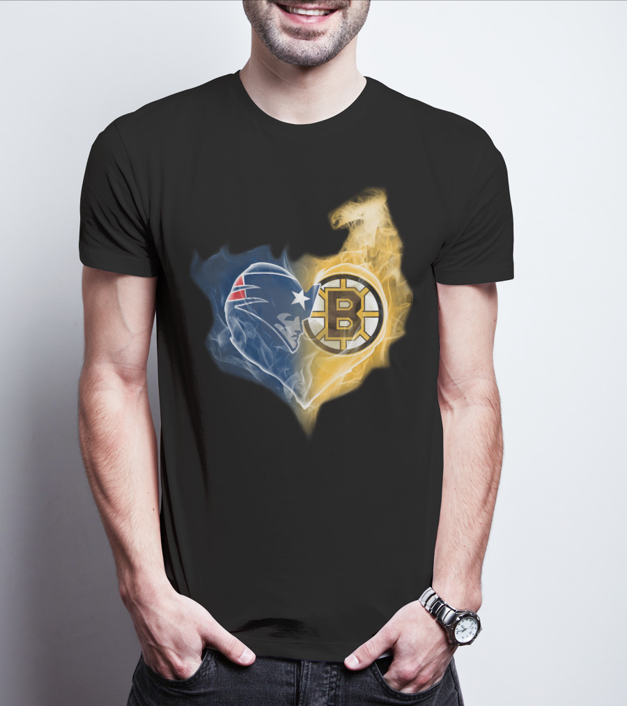Patriots Boston Bruins Heart Logo Fusion T-Shirt