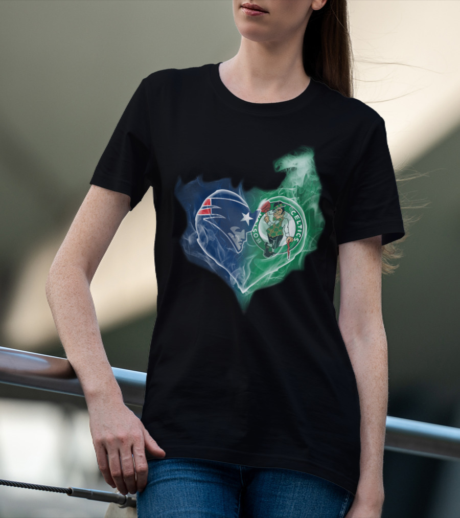 Patriots Boston Celtics Heart Smoke T-Shirt