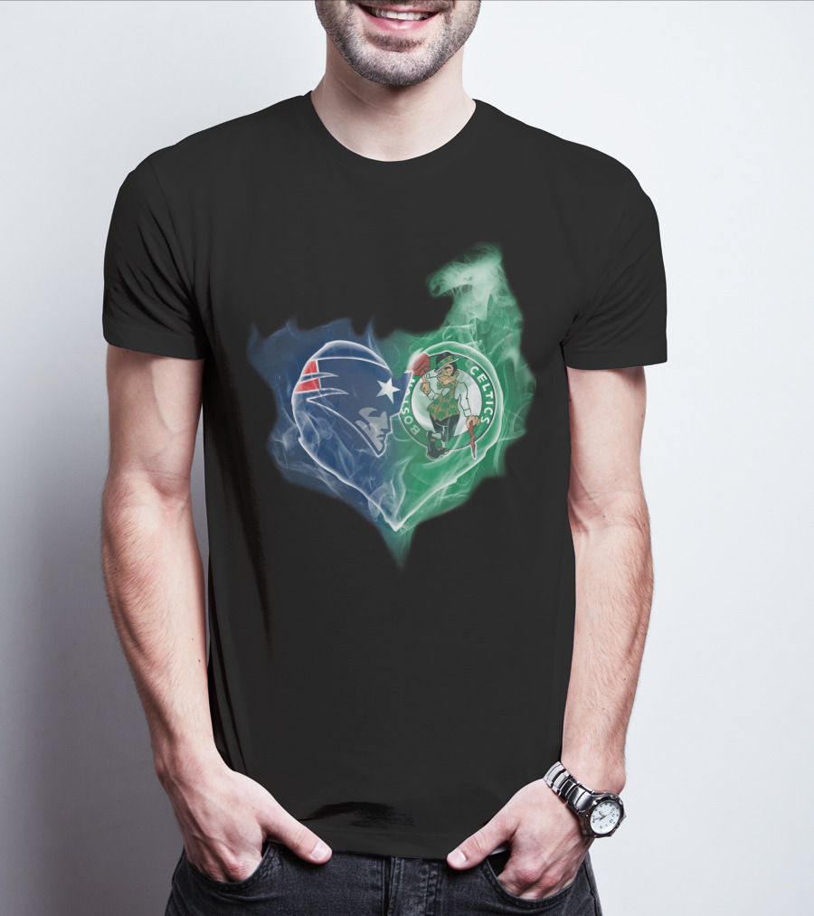Patriots Boston Celtics Heart Smoke T-Shirt