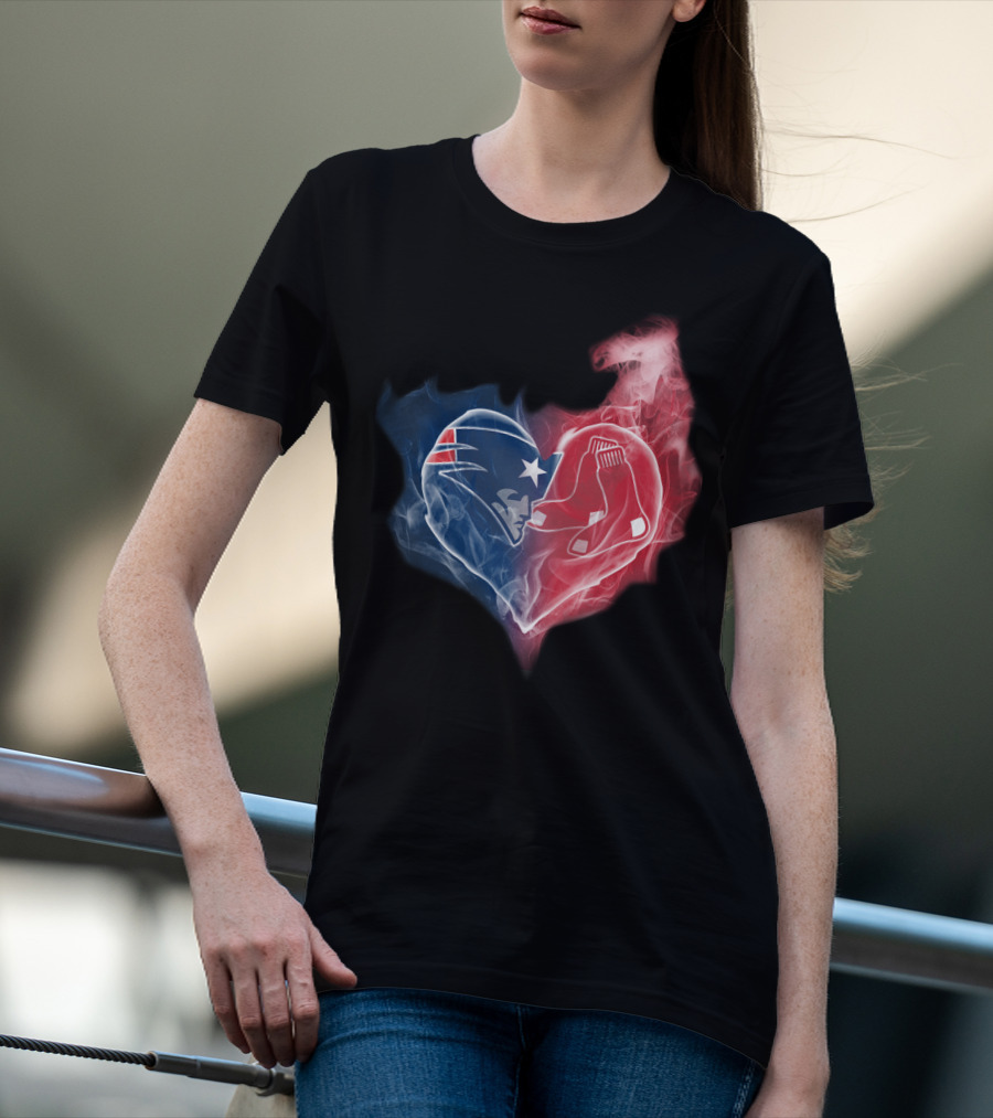 Patriots And Boston Red Sox Heart Symbol Fusion T-Shirt