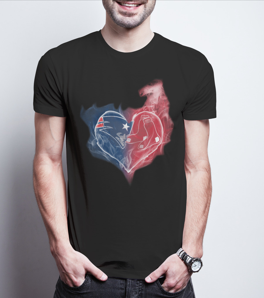 Patriots And Boston Red Sox Heart Symbol Fusion T-Shirt