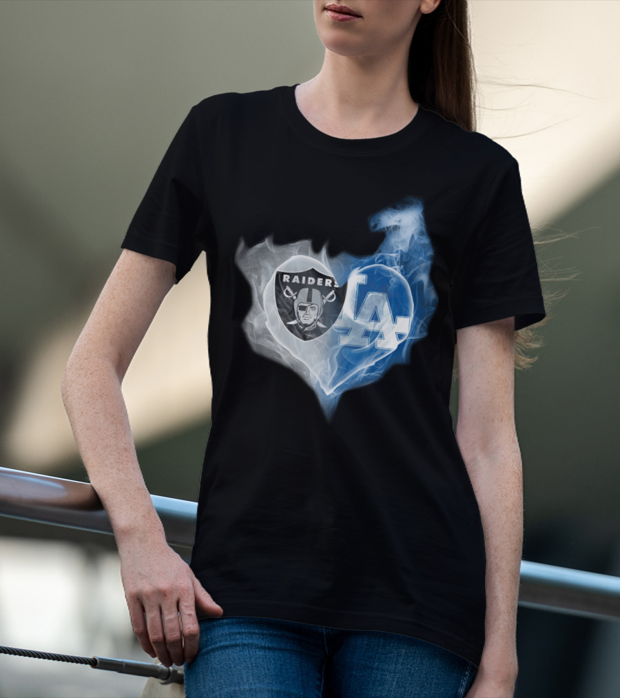 Raiders LA Dodgers Smoke Heart T-Shirt