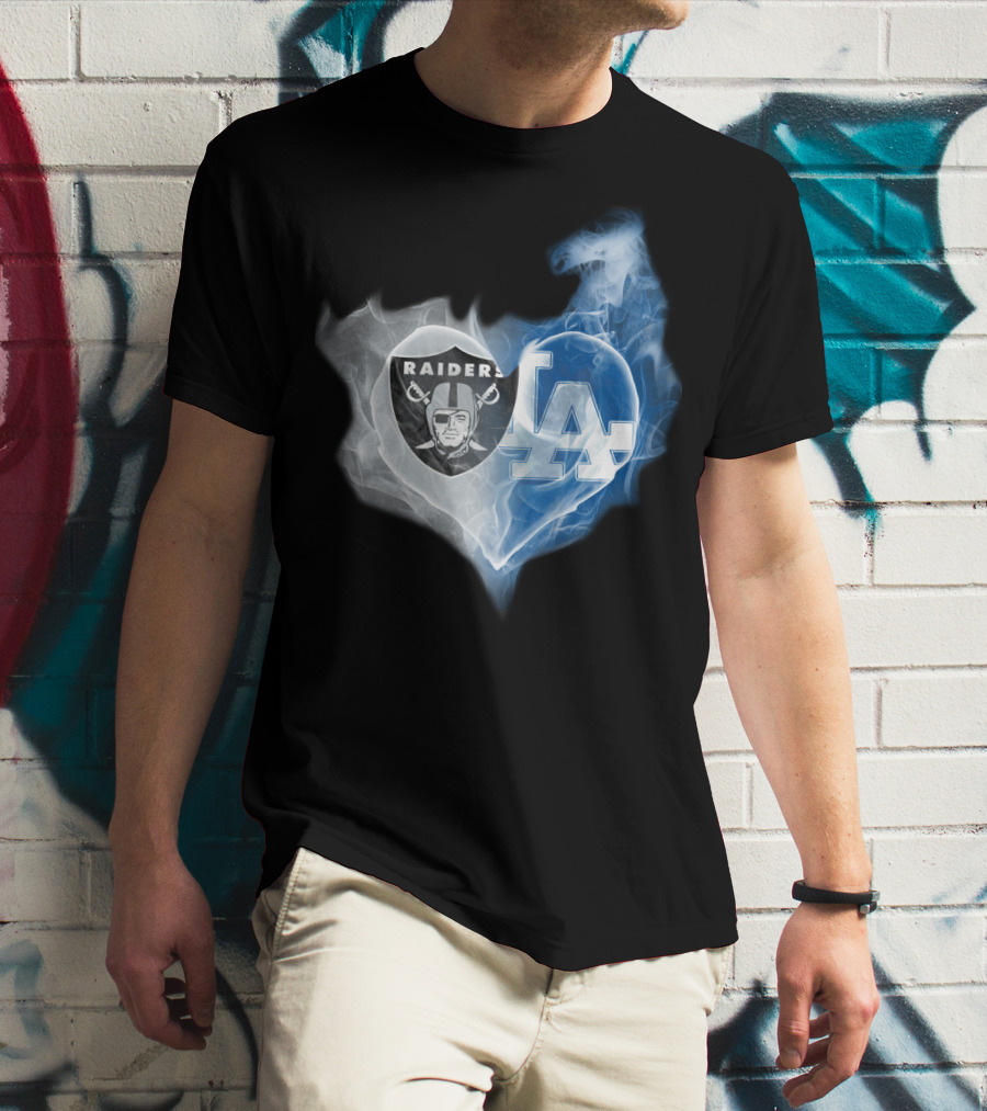 Raiders LA Dodgers Smoke Heart T-Shirt