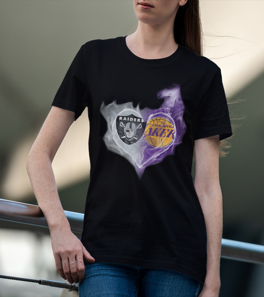 Raiders Los Angeles Lakers Heart Smoky Fusion T-Shirt