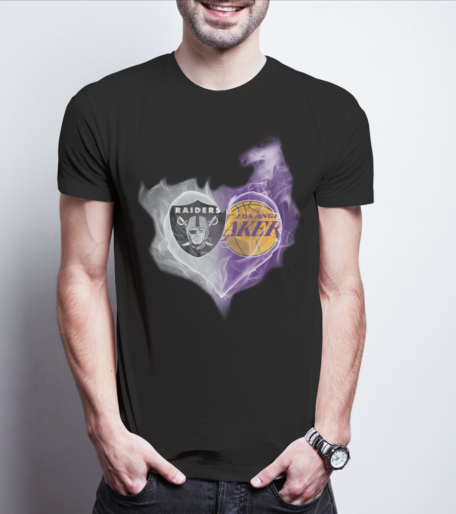 Raiders Los Angeles Lakers Heart Smoky Fusion T-Shirt