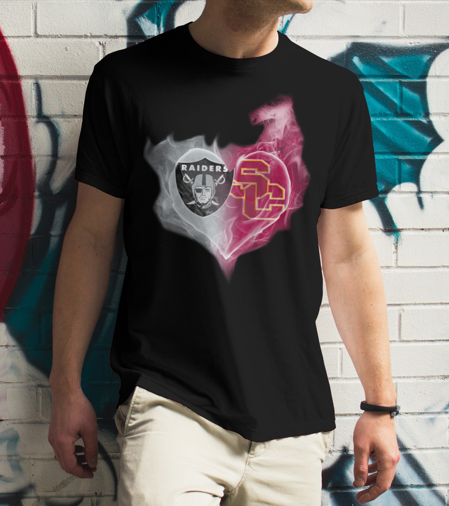 Raiders USC Trojans Heart Logo Fusion T-Shirt