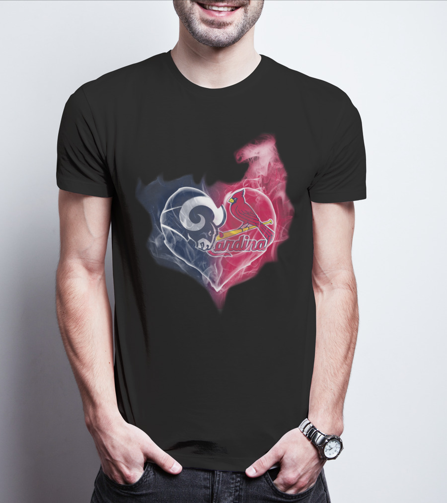 Rams Cardinals Heart Logo Smoke T-Shirt