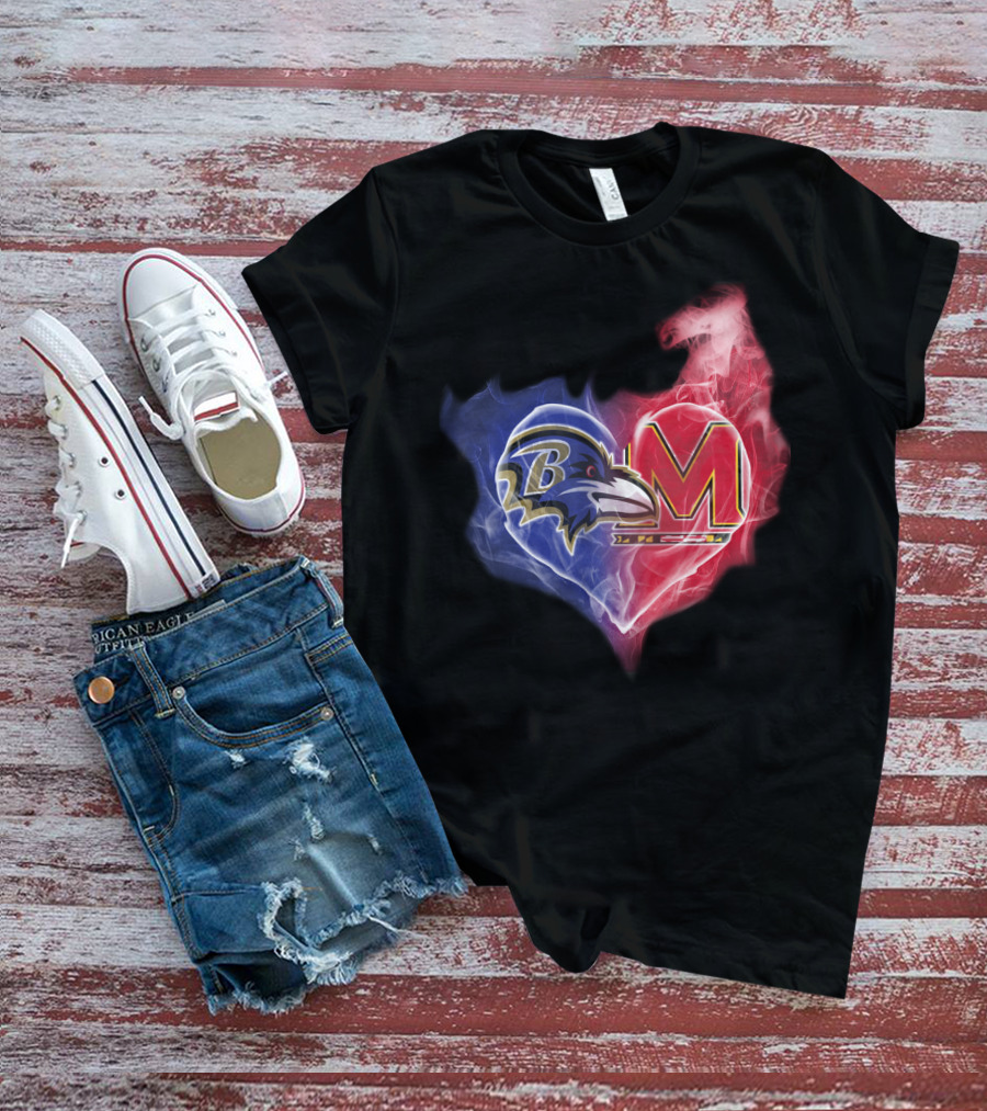 Ravens Maryland Terrapins Heart Logo Fusion T-Shirt