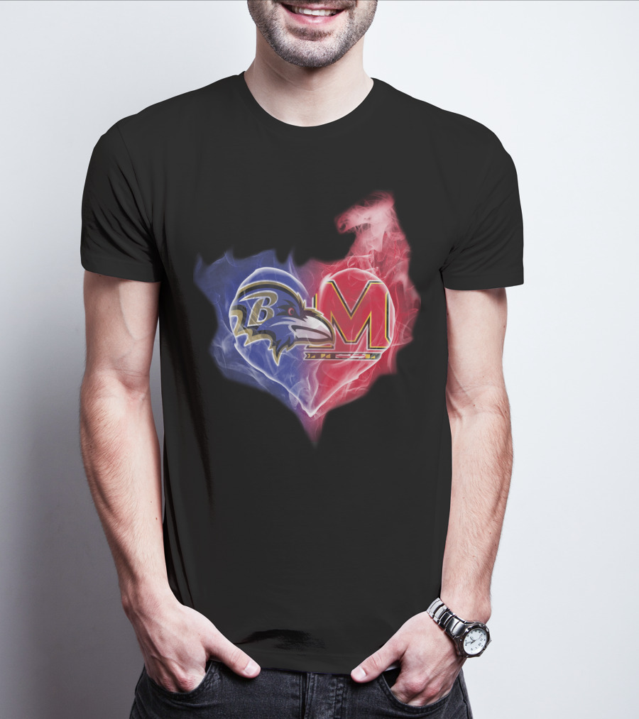Ravens Maryland Terrapins Heart Logo Fusion T-Shirt