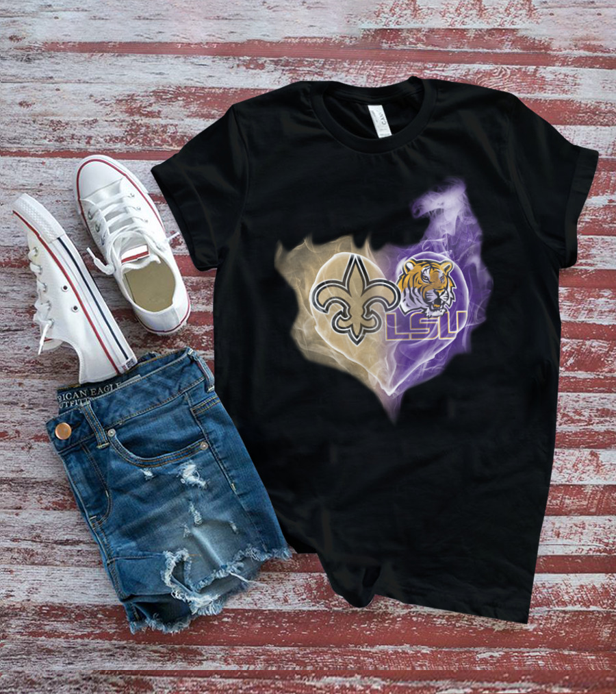Saints Fleur-de-Lis LSU Tigers Heart T-Shirt