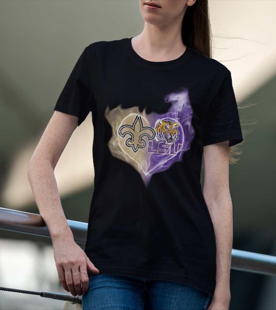 Saints Fleur-de-Lis LSU Tigers Heart T-Shirt