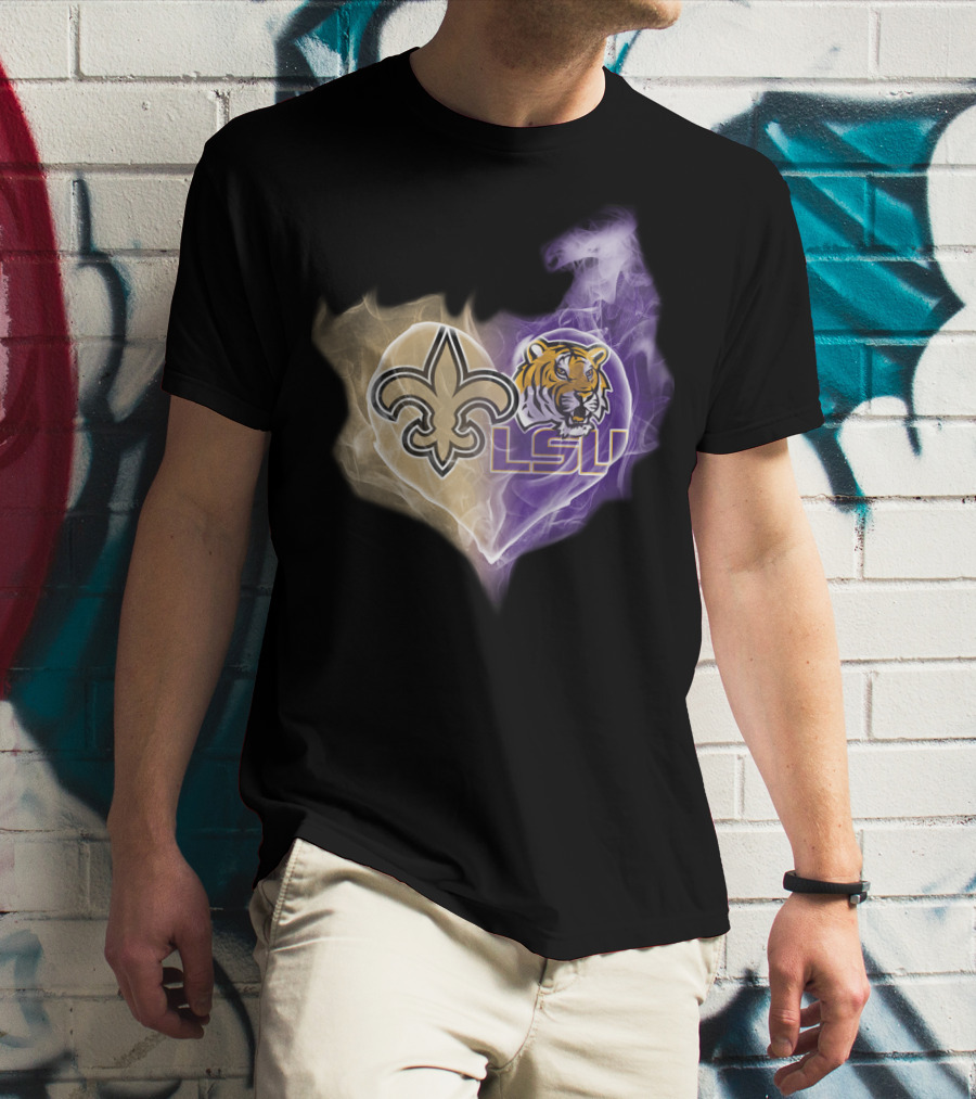 Saints Fleur-de-Lis LSU Tigers Heart T-Shirt