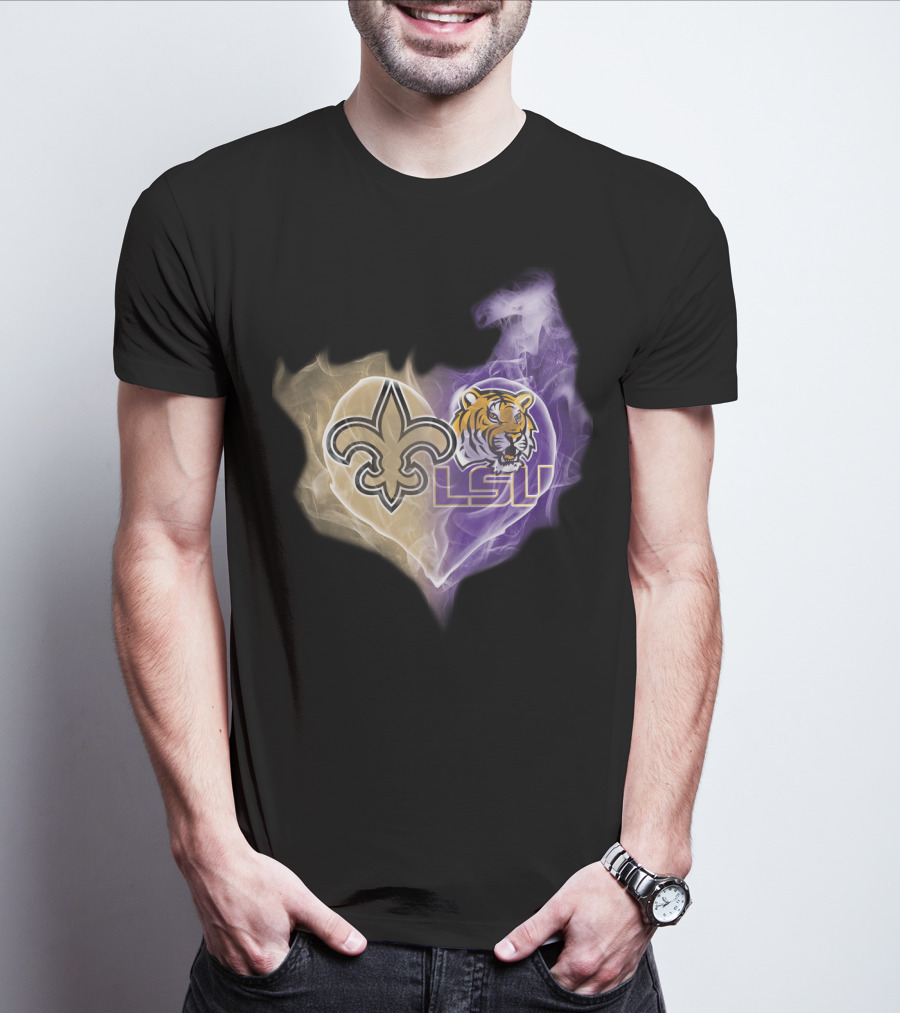 Saints Fleur-de-Lis LSU Tigers Heart T-Shirt