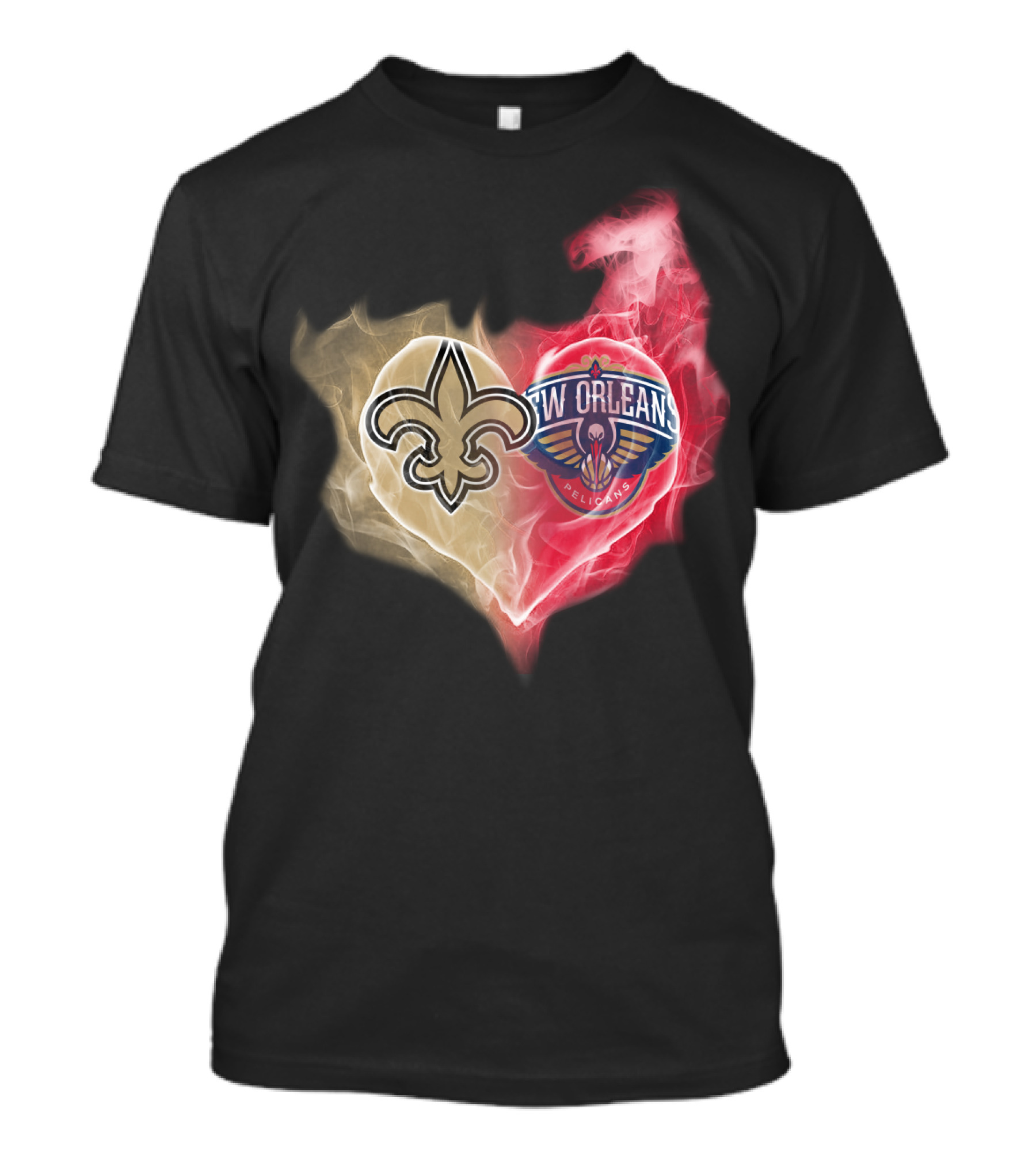 New Orleans Saints Pelicans Heart Logo Fusion T-Shirt