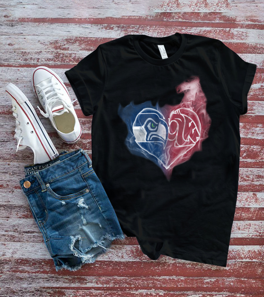 Seahawks Washington State Cougars Heart Logo Fusion T-Shirt