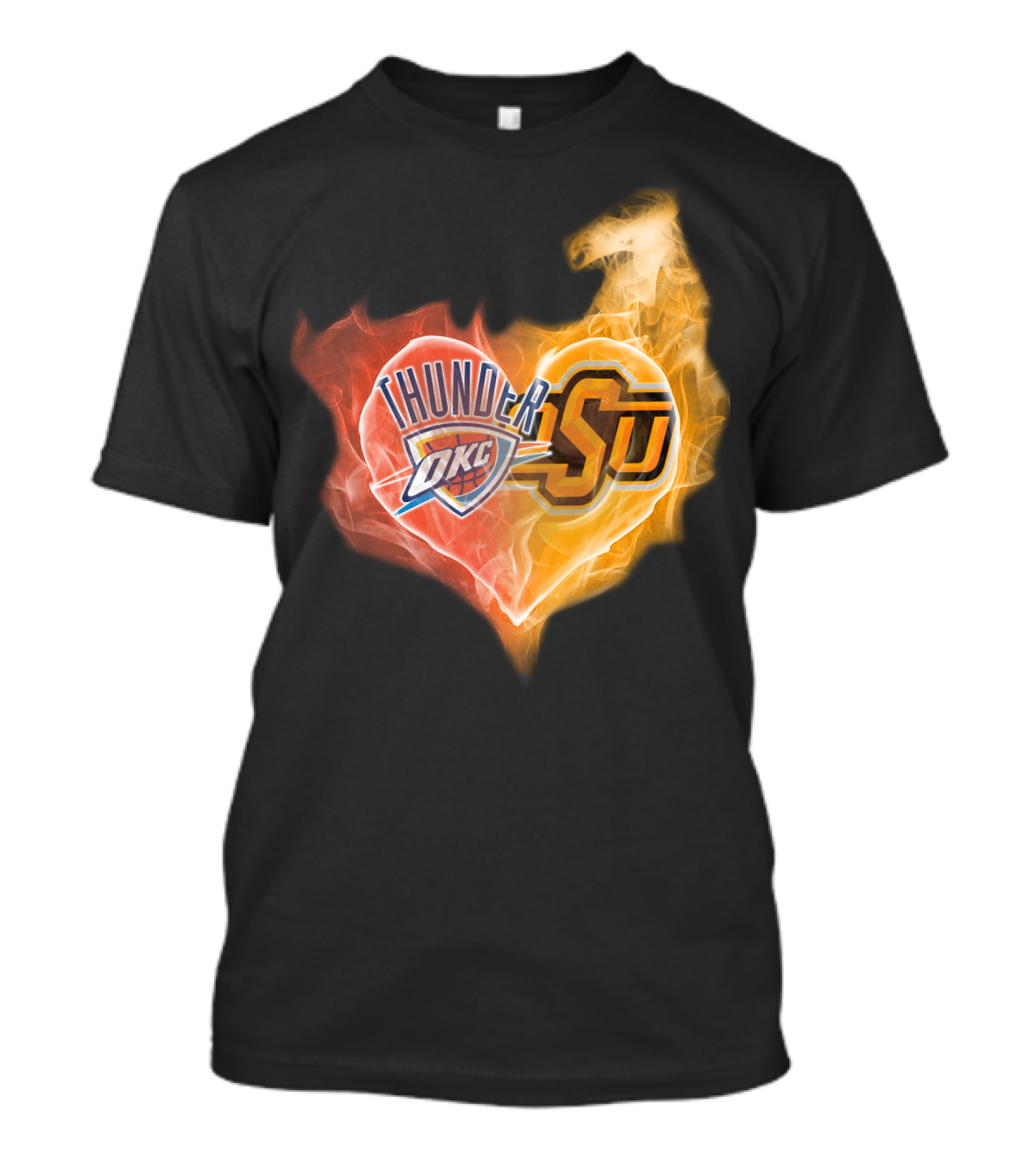 Thunder OKC And OSU Cowboys Flame Heart T-Shirt