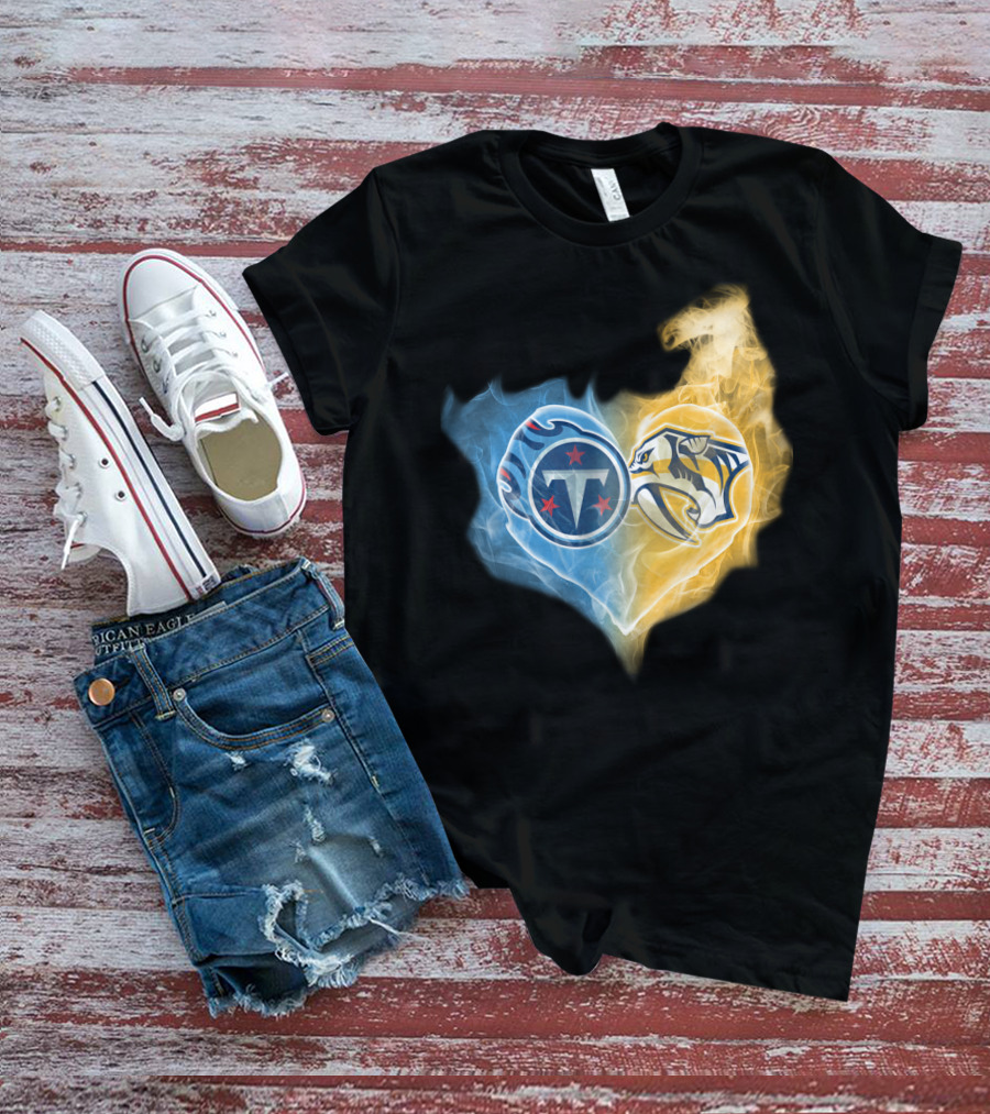 Titans Nashville Predators Heart Dual Logo Smoke Fusion T-Shirt