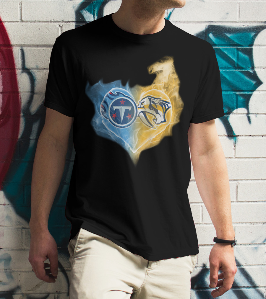 Titans Nashville Predators Heart Dual Logo Smoke Fusion T-Shirt
