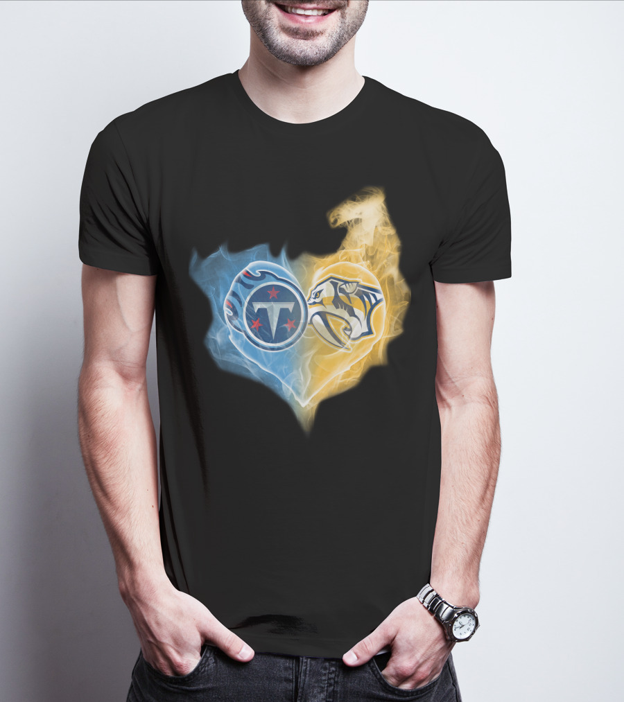 Titans Nashville Predators Heart Dual Logo Smoke Fusion T-Shirt