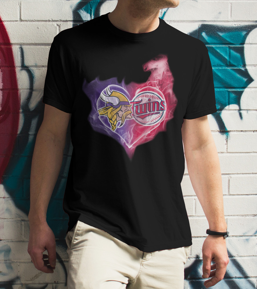 Vikings Minnesota Twins Heart Logo Smoke T-Shirt