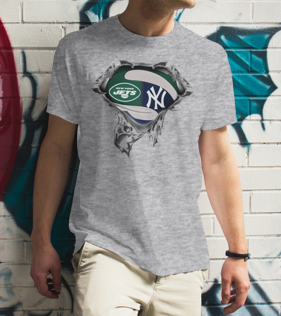 New York Jets New York Yankees Logo Fusion T-Shirt