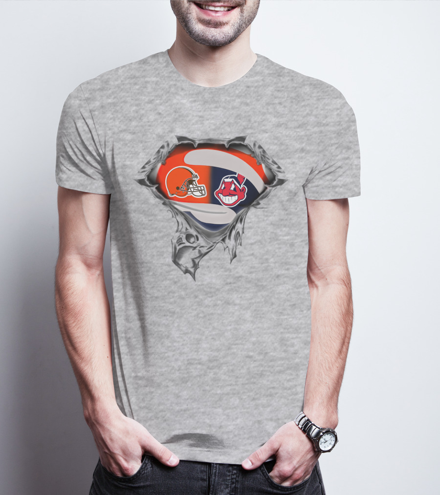 Cleveland Browns Helmet And Cleveland Indians Chief Wahoo T-Shirt