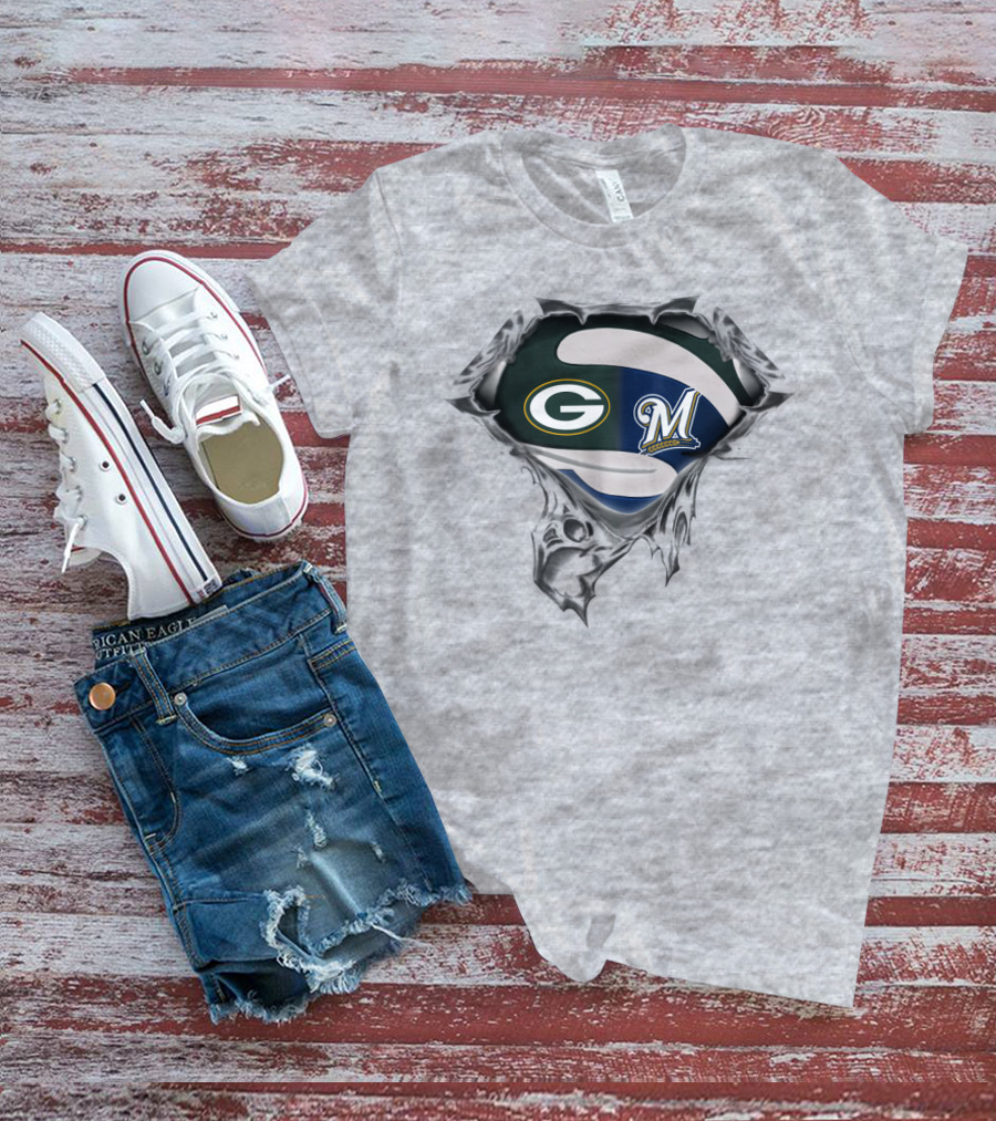 Green Bay Packers Milwaukee Brewers Logo Mashup T-Shirt