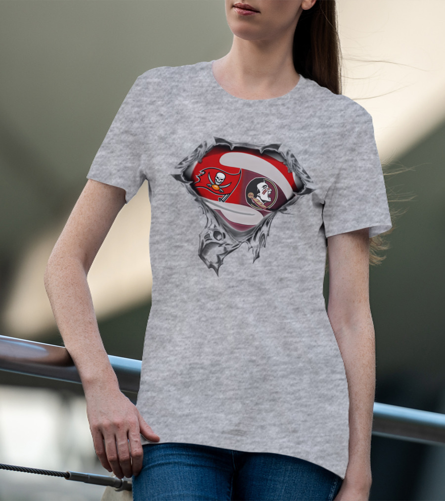 Buccaneers Seminoles Logo Crossover With Pirate And Tribal Warrior T-Shirt