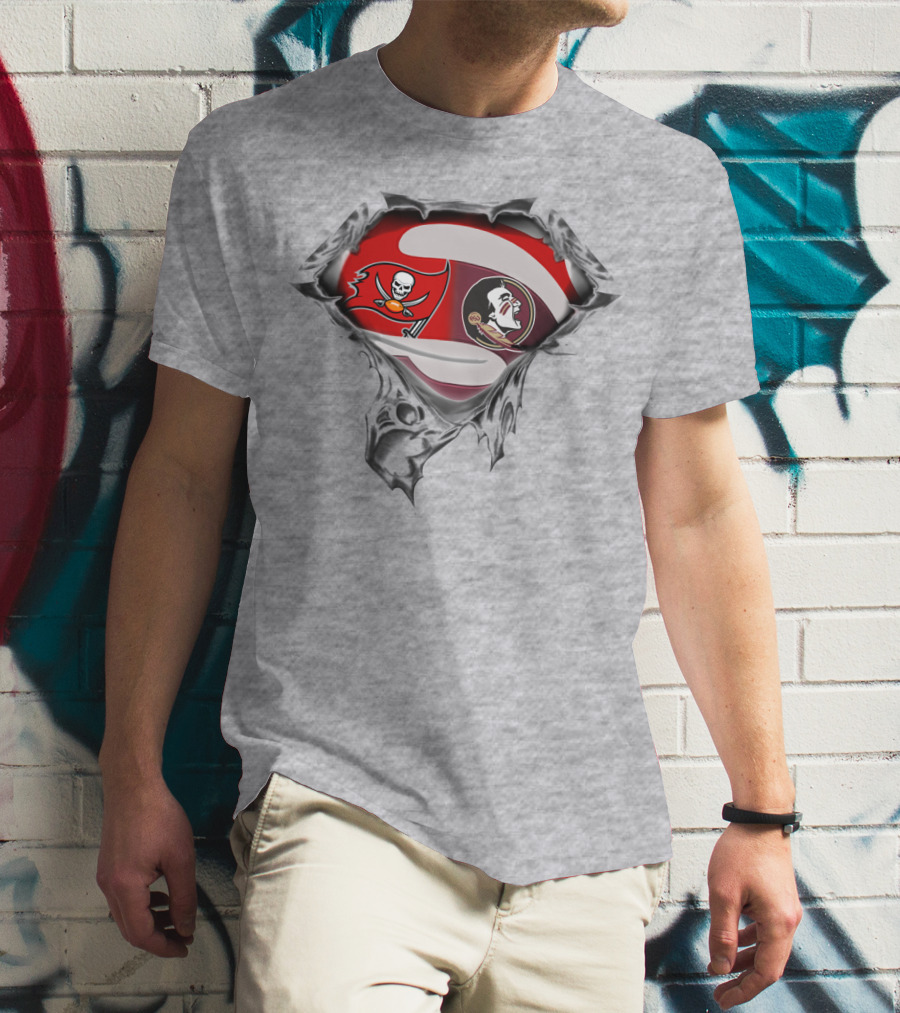 Buccaneers Seminoles Logo Crossover With Pirate And Tribal Warrior T-Shirt