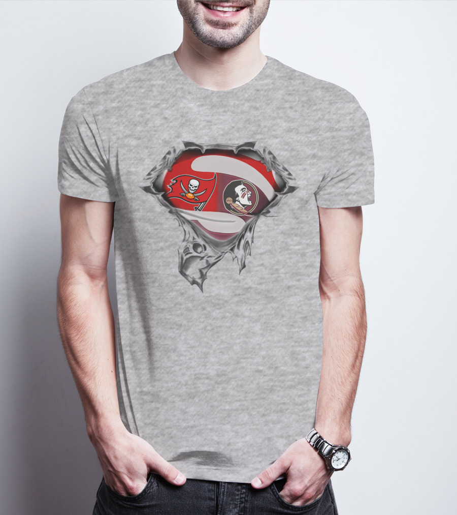 Buccaneers Seminoles Logo Crossover With Pirate And Tribal Warrior T-Shirt