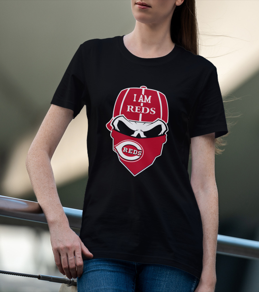 I Am Reds Cincinnati Reds Skull Logo Bandana T-Shirt