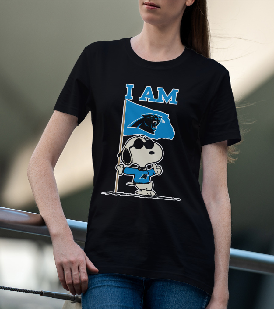 Carolina Panthers Snoopy I Am Peanuts Blue Flag T-Shirt