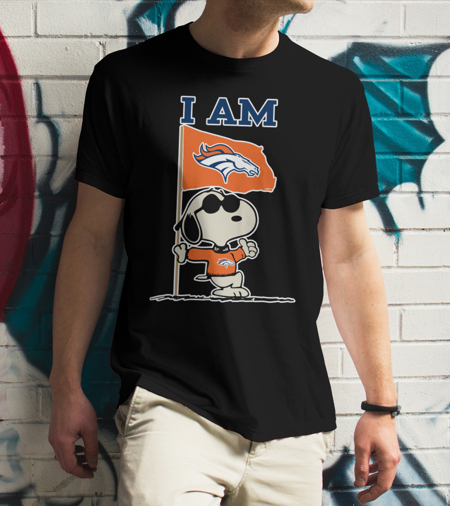 I Am Denver Broncos Snoopy Fan With Flag T-Shirt
