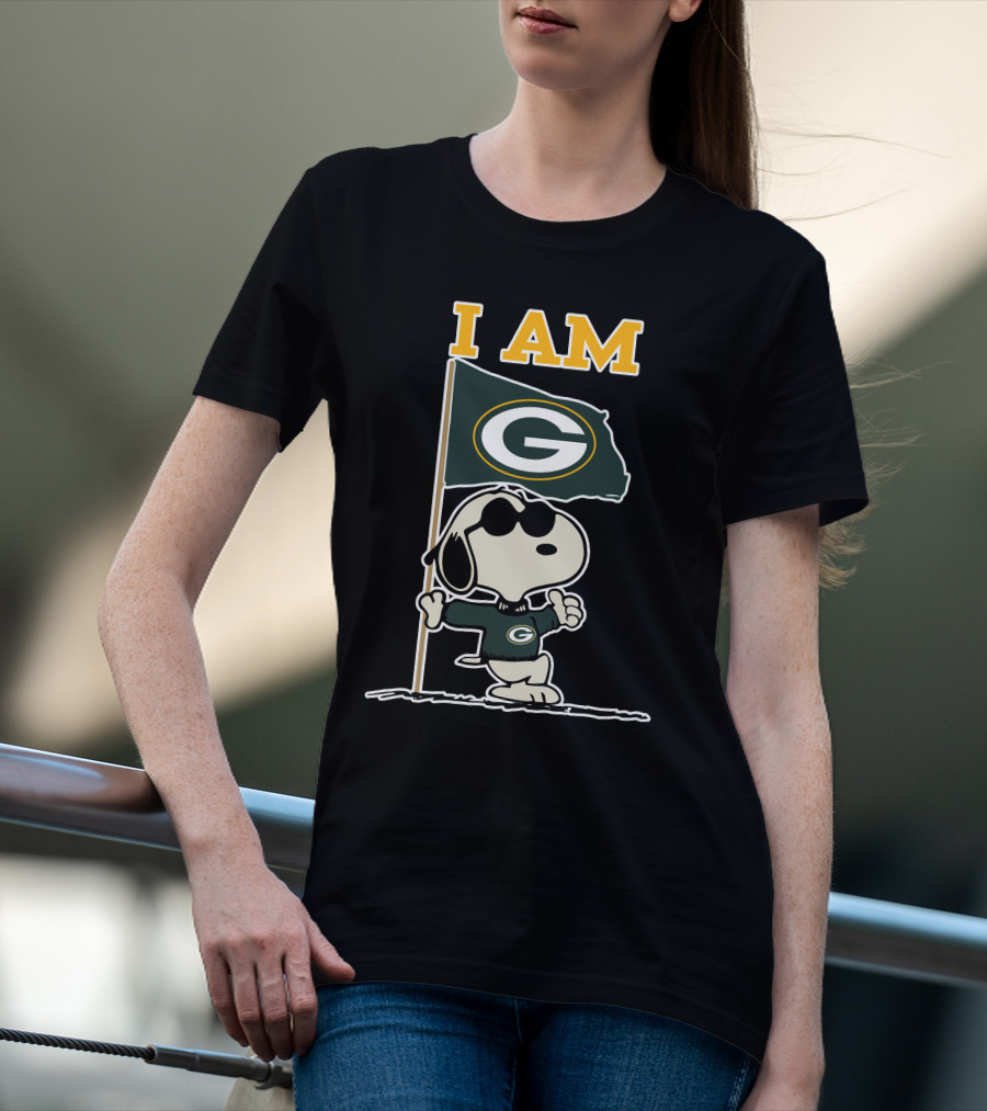 Snoopy Green Bay Packers Flag I Am T-Shirt