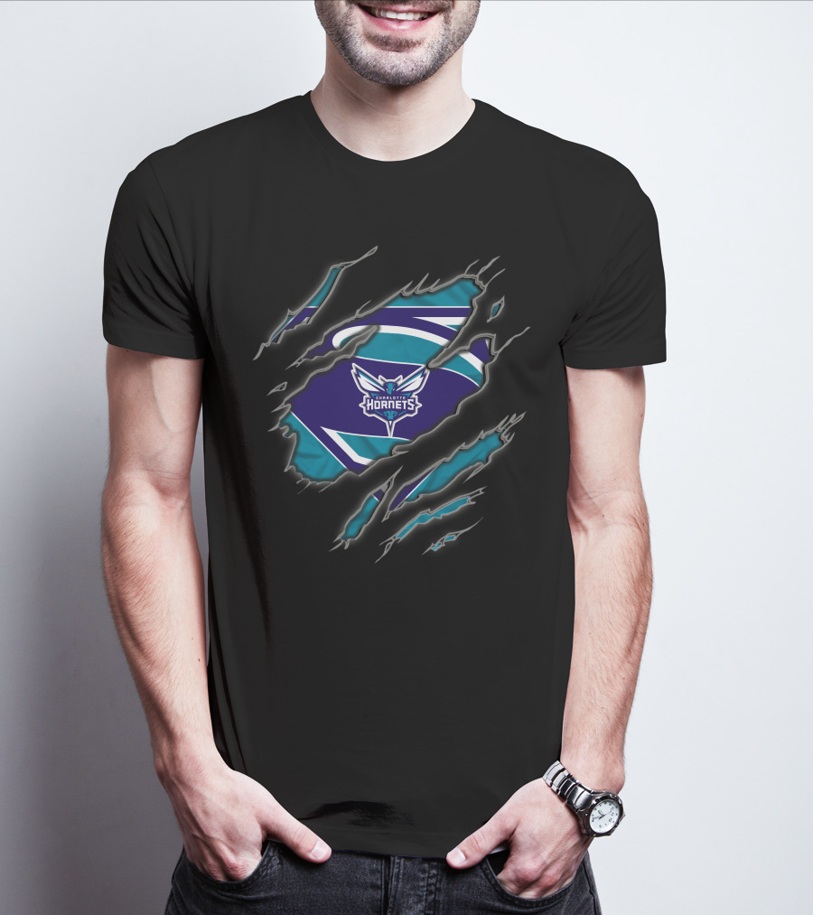 Charlotte Hornets Superman Style Rip Reveal T-Shirt