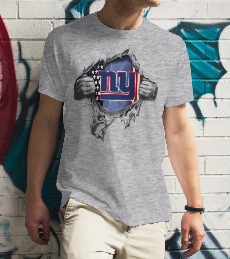 New York Giants American Flag Ny Logo Peeking From Ripped Surface T-Shirt