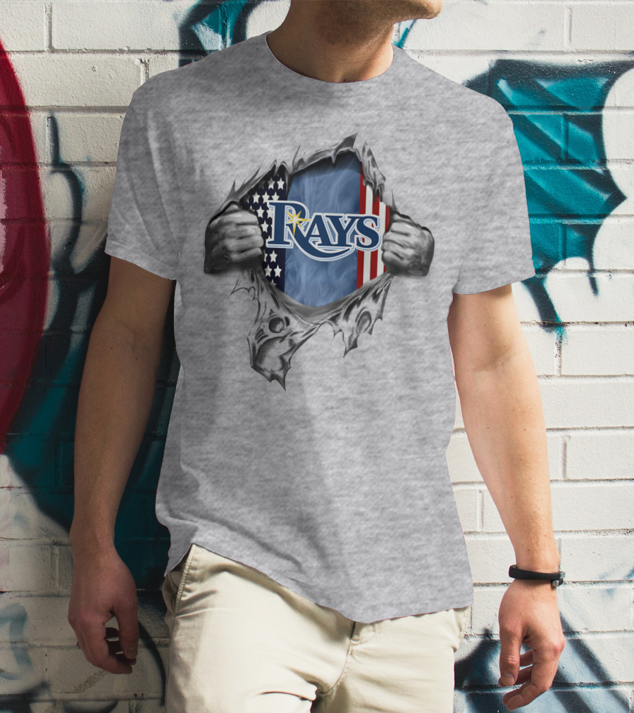Rays American Flag Torn Metal T-Shirt