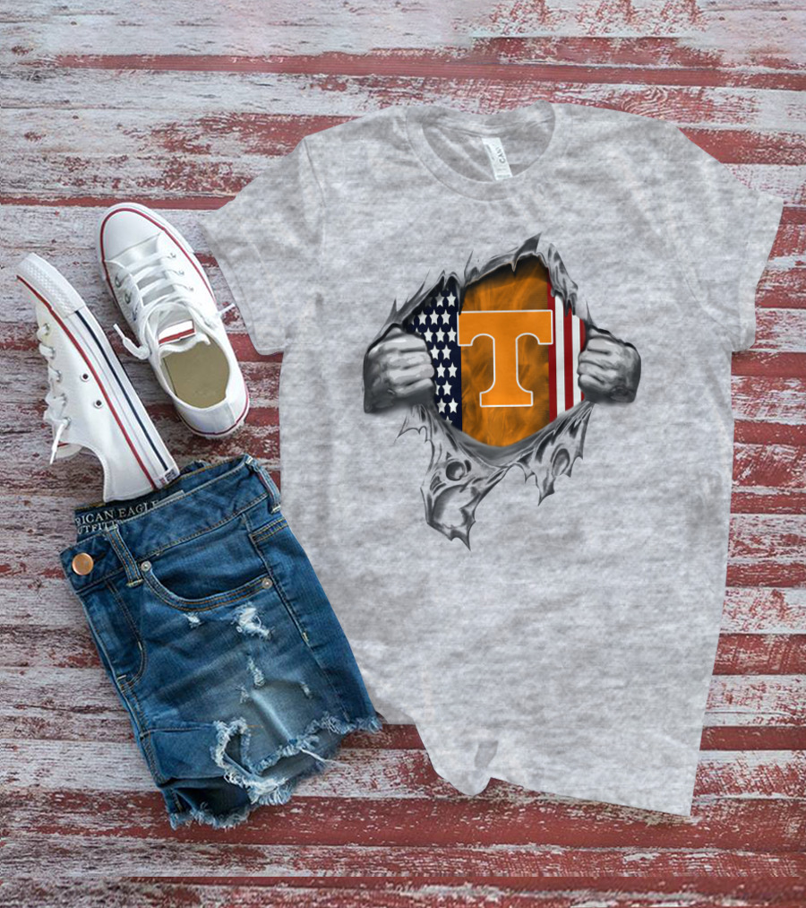 Tennessee Volunteers American Flag Torn Open Design T T-Shirt