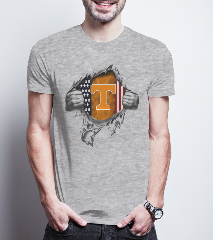 Tennessee Volunteers American Flag Torn Open Design T T-Shirt