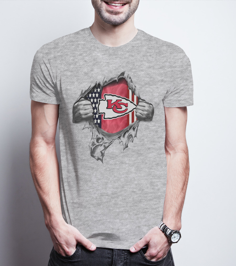 Kansas City Chiefs American Flag Tear Open T-Shirt