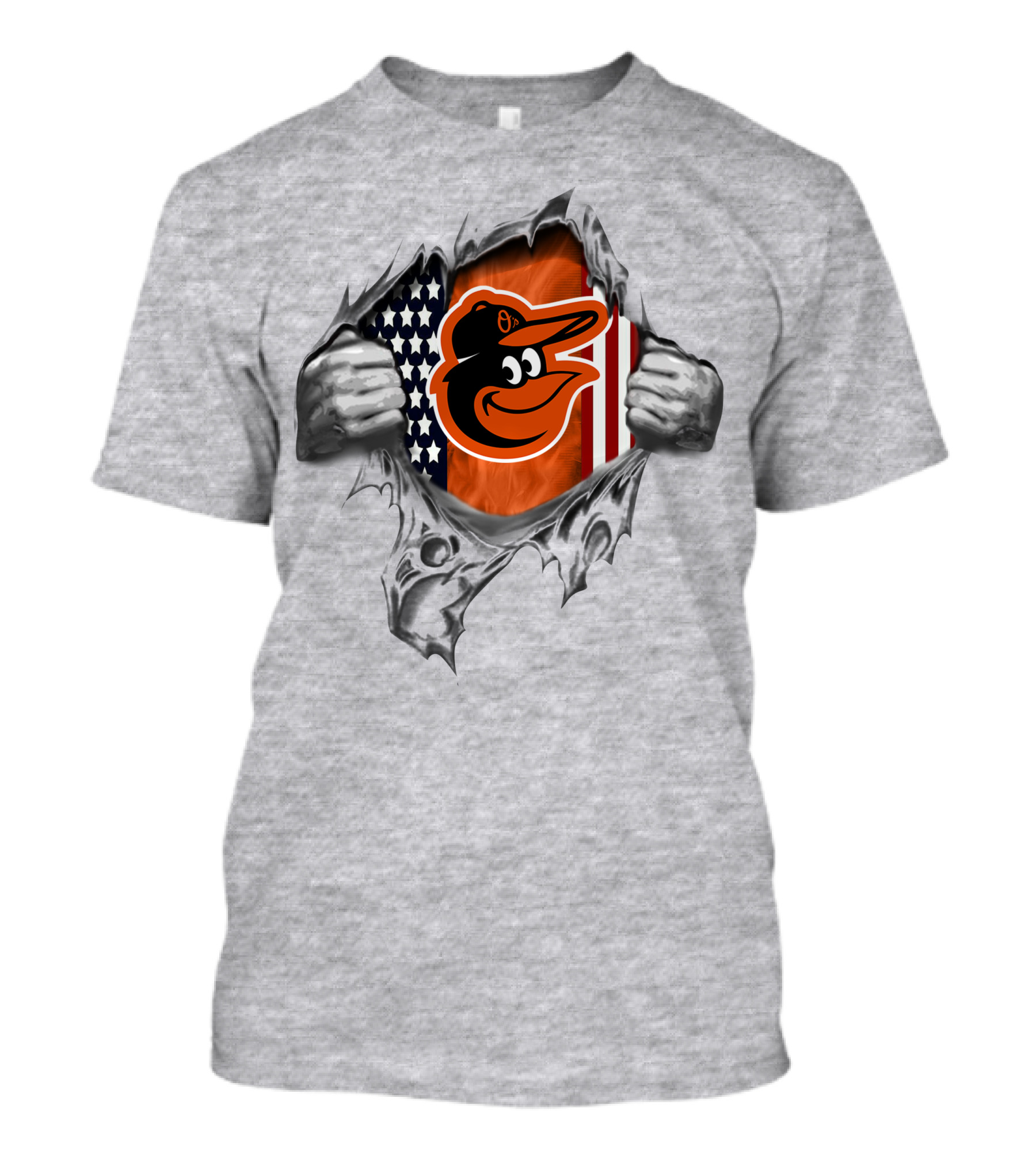 Baltimore Orioles American Flag Baseball Team Logo Peeling Layers T-Shirt
