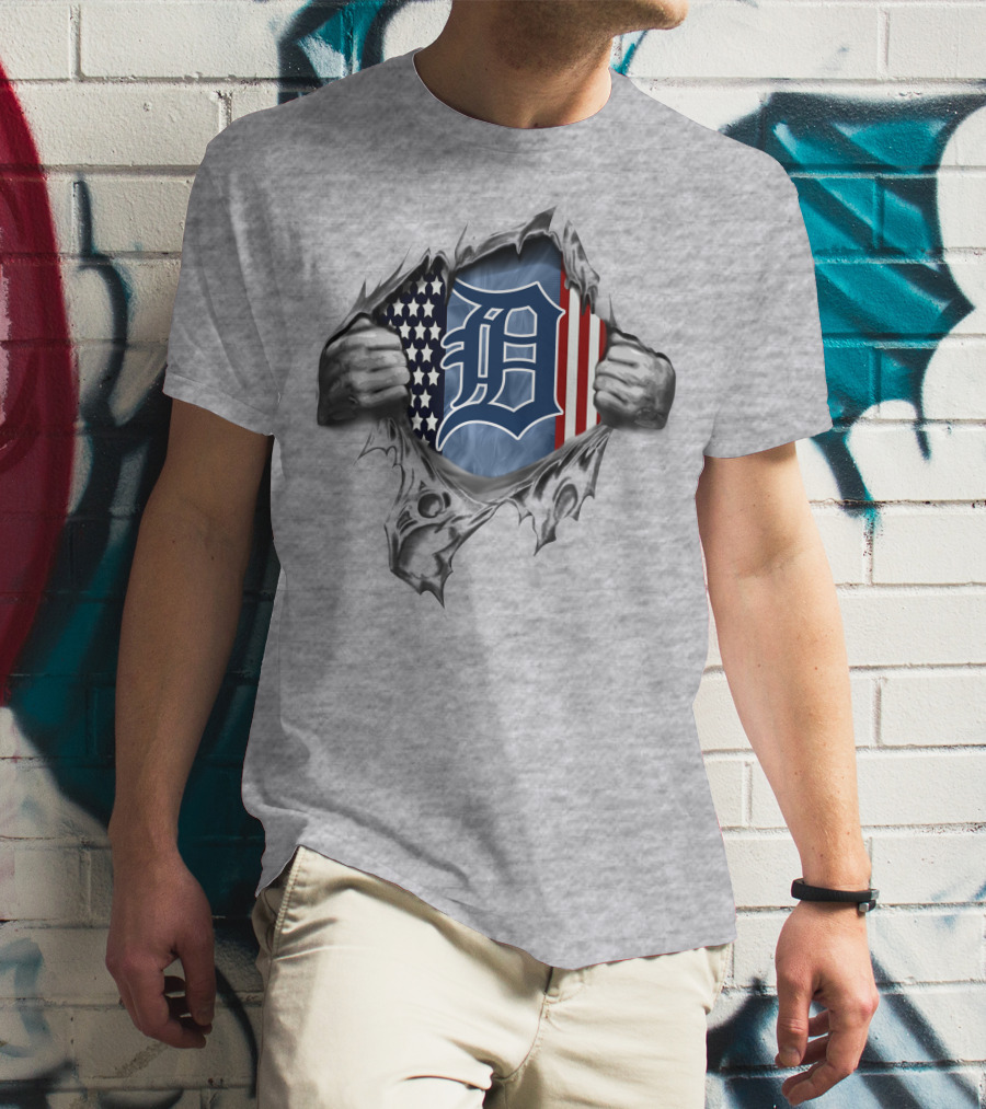 American Flag Detroit Tigers Rip T-Shirt